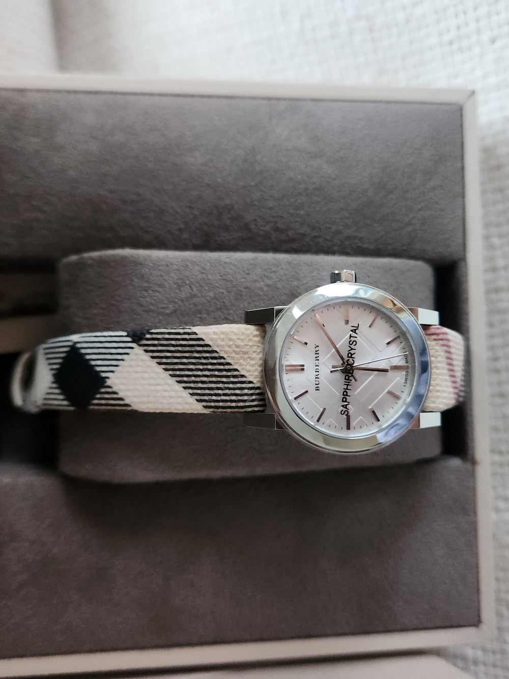 Burberry Beige Check Ladies Bracelet Watch with Silver Case NWB